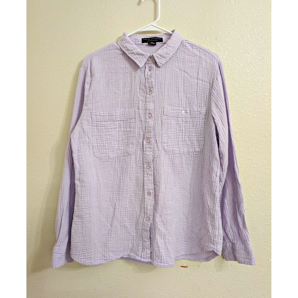 Social Standard Sanctuary Womens M Lavender Gauze Button Down Shirt DoublePocket